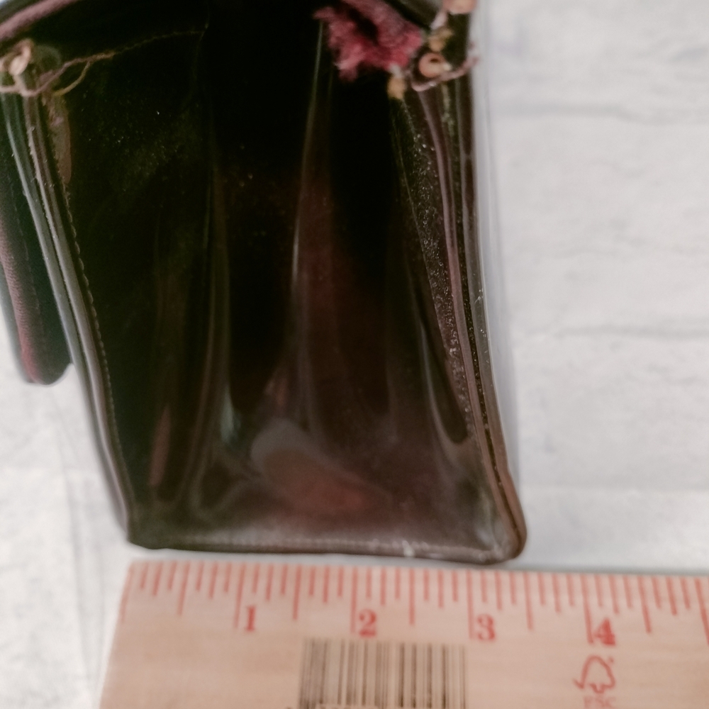 Vintage Style, Oxblood, Patent Faux Leather, Baguette Handbag Shoulder Bag Hard - Picture 9 of 10